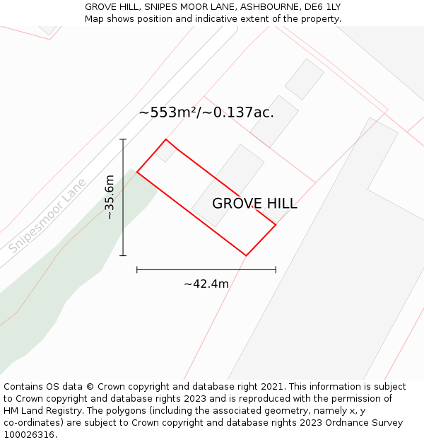 GROVE HILL, SNIPES MOOR LANE, ASHBOURNE, DE6 1LY: Plot and title map