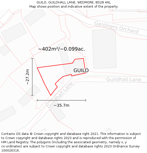 GUILO, GUILDHALL LANE, WEDMORE, BS28 4AL: Plot and title map