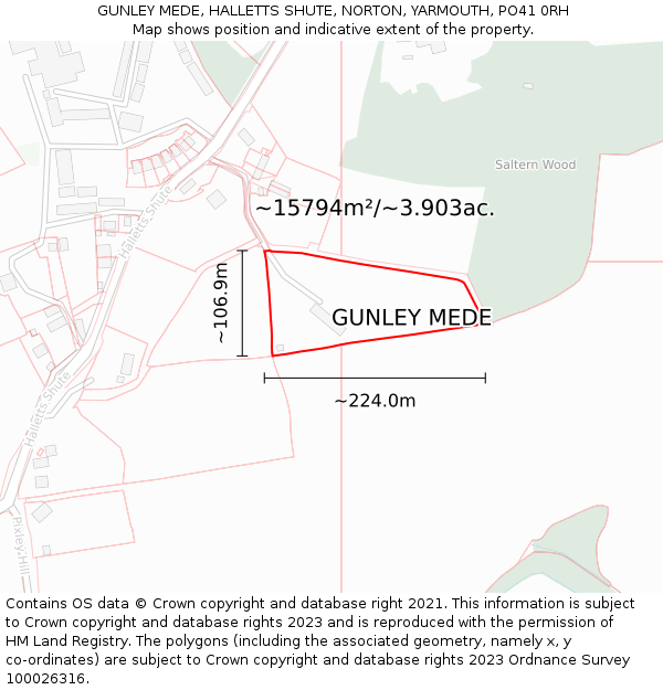 GUNLEY MEDE, HALLETTS SHUTE, NORTON, YARMOUTH, PO41 0RH: Plot and title map