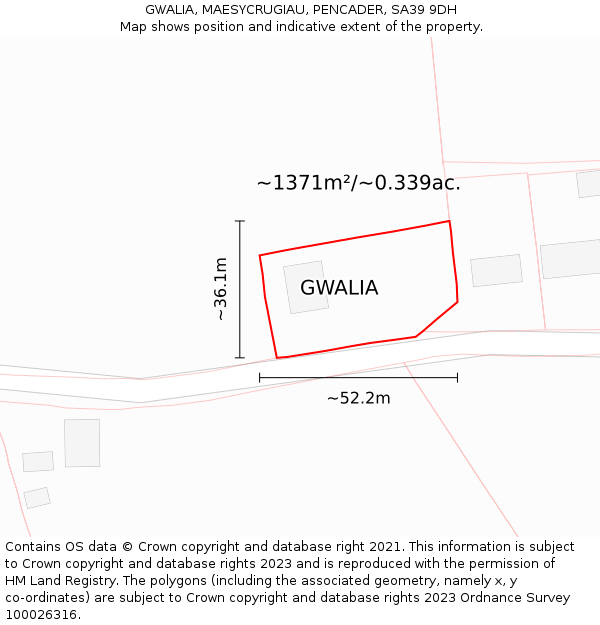 GWALIA, MAESYCRUGIAU, PENCADER, SA39 9DH: Plot and title map