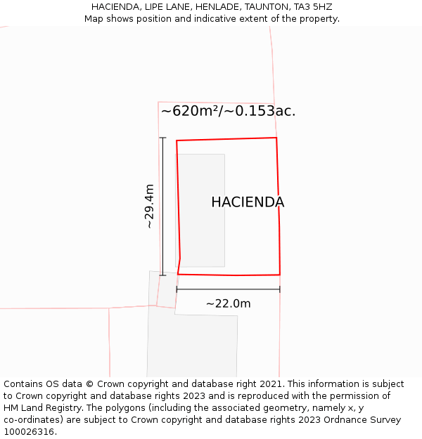 HACIENDA, LIPE LANE, HENLADE, TAUNTON, TA3 5HZ: Plot and title map