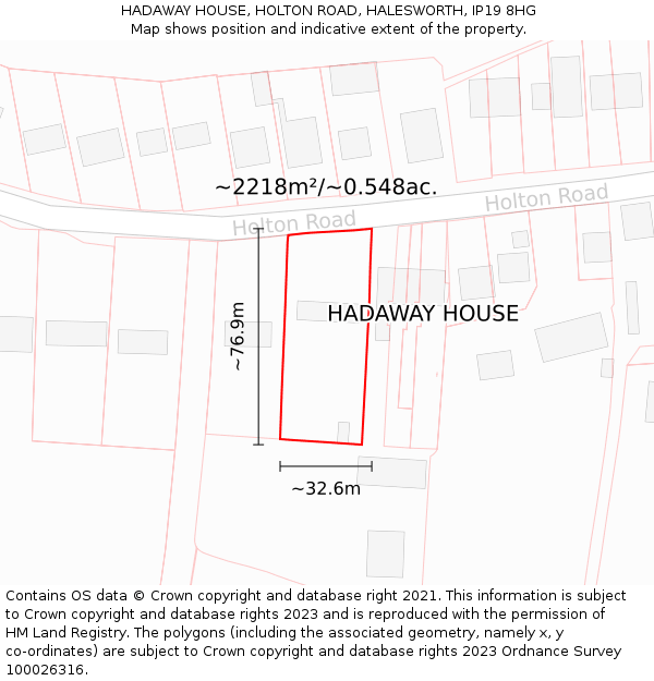 HADAWAY HOUSE, HOLTON ROAD, HALESWORTH, IP19 8HG: Plot and title map