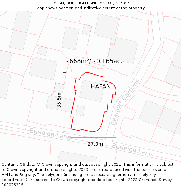 HAFAN, BURLEIGH LANE, ASCOT, SL5 8PF: Plot and title map