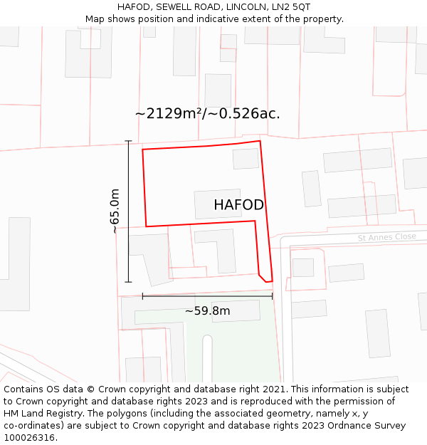 HAFOD, SEWELL ROAD, LINCOLN, LN2 5QT: Plot and title map