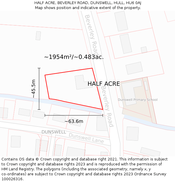 HALF ACRE, BEVERLEY ROAD, DUNSWELL, HULL, HU6 0AJ: Plot and title map