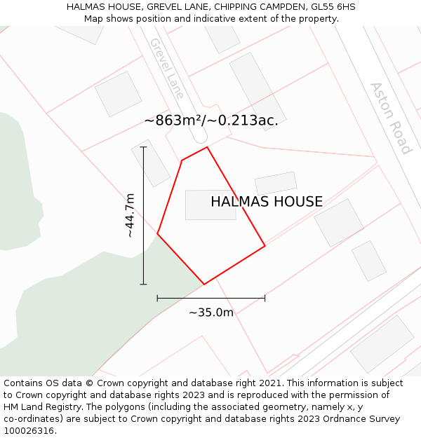 HALMAS HOUSE, GREVEL LANE, CHIPPING CAMPDEN, GL55 6HS: Plot and title map