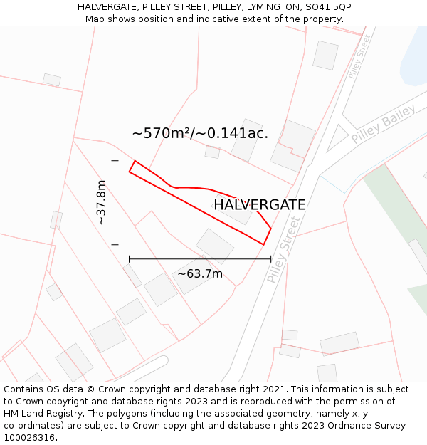 HALVERGATE, PILLEY STREET, PILLEY, LYMINGTON, SO41 5QP: Plot and title map