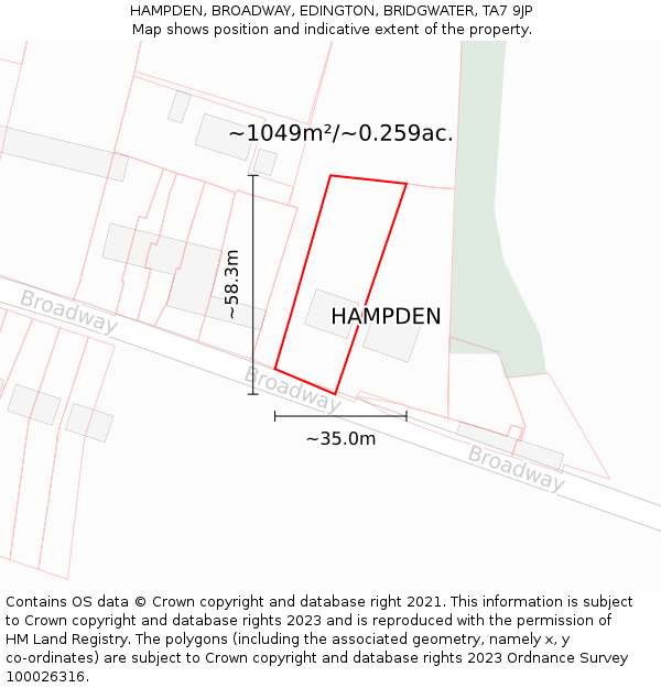 HAMPDEN, BROADWAY, EDINGTON, BRIDGWATER, TA7 9JP: Plot and title map