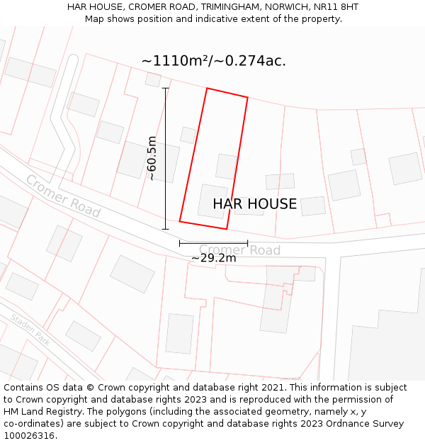 HAR HOUSE, CROMER ROAD, TRIMINGHAM, NORWICH, NR11 8HT: Plot and title map