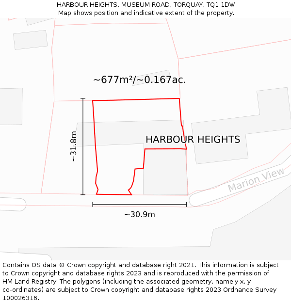 HARBOUR HEIGHTS, MUSEUM ROAD, TORQUAY, TQ1 1DW: Plot and title map