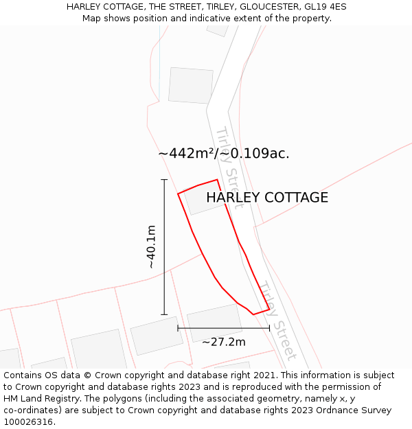 HARLEY COTTAGE, THE STREET, TIRLEY, GLOUCESTER, GL19 4ES: Plot and title map