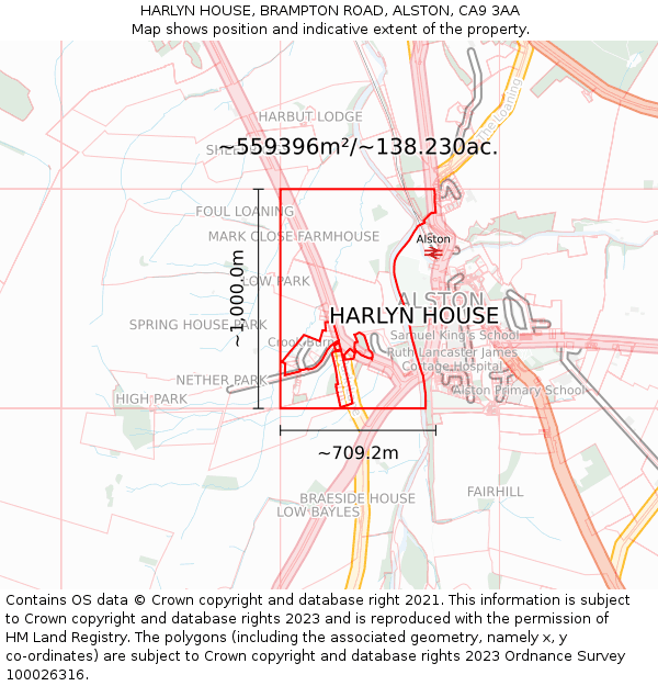 HARLYN HOUSE, BRAMPTON ROAD, ALSTON, CA9 3AA: Plot and title map