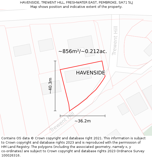 HAVENSIDE, TREWENT HILL, FRESHWATER EAST, PEMBROKE, SA71 5LJ: Plot and title map