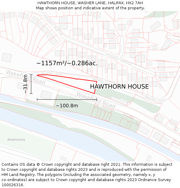 HAWTHORN HOUSE, WASHER LANE, HALIFAX, HX2 7AH: Plot and title map