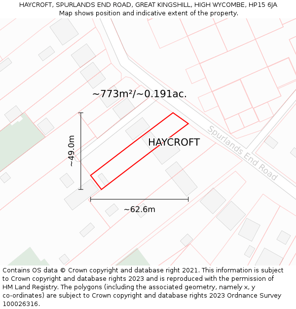 HAYCROFT, SPURLANDS END ROAD, GREAT KINGSHILL, HIGH WYCOMBE, HP15 6JA: Plot and title map