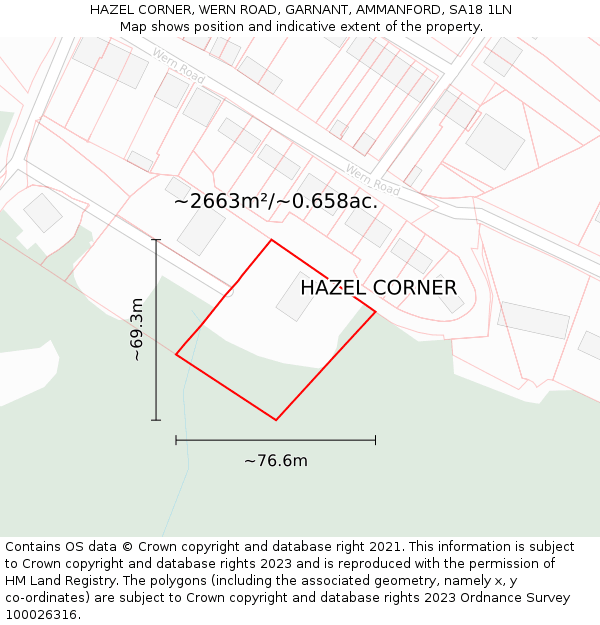 HAZEL CORNER, WERN ROAD, GARNANT, AMMANFORD, SA18 1LN: Plot and title map