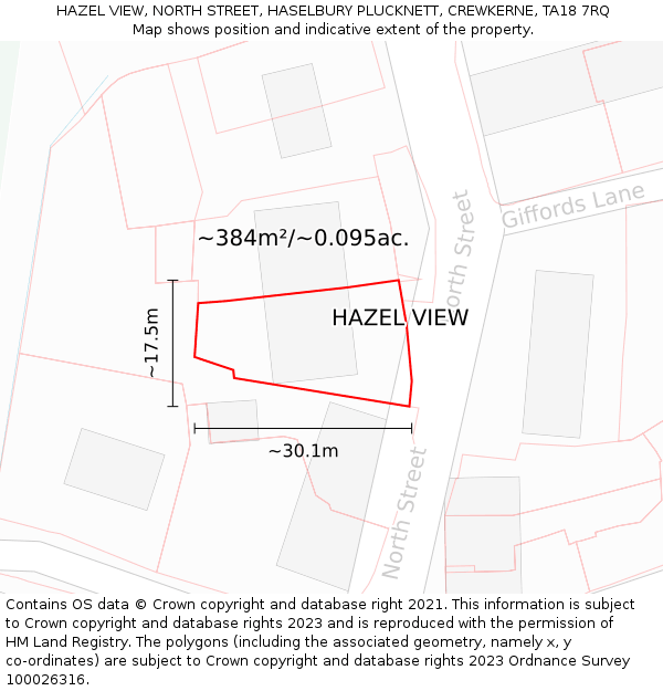 HAZEL VIEW, NORTH STREET, HASELBURY PLUCKNETT, CREWKERNE, TA18 7RQ: Plot and title map