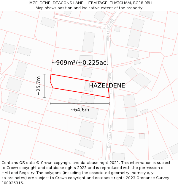 HAZELDENE, DEACONS LANE, HERMITAGE, THATCHAM, RG18 9RH: Plot and title map