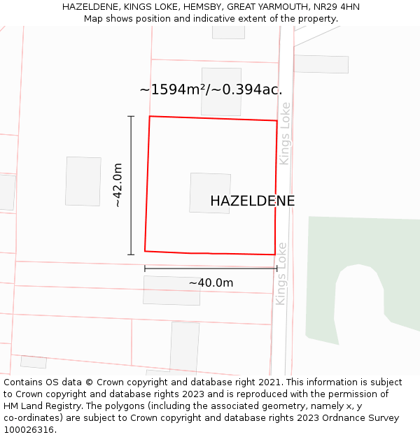 HAZELDENE, KINGS LOKE, HEMSBY, GREAT YARMOUTH, NR29 4HN: Plot and title map