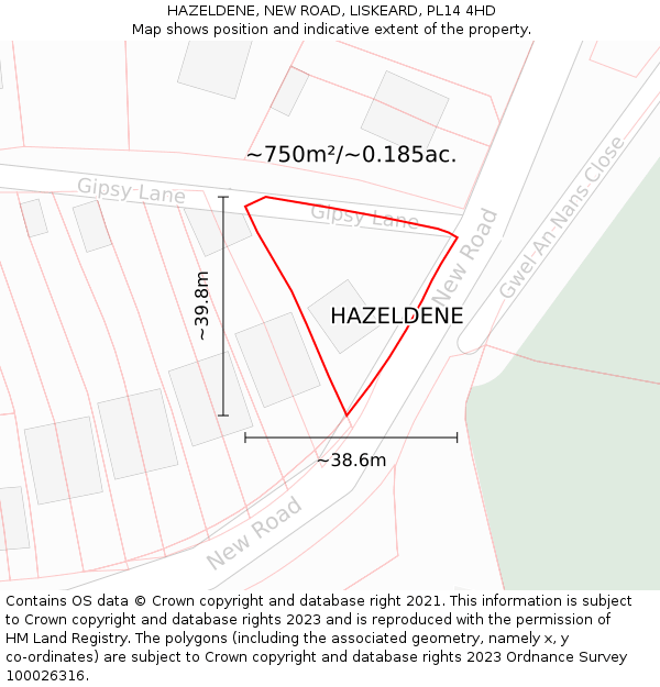 HAZELDENE, NEW ROAD, LISKEARD, PL14 4HD: Plot and title map