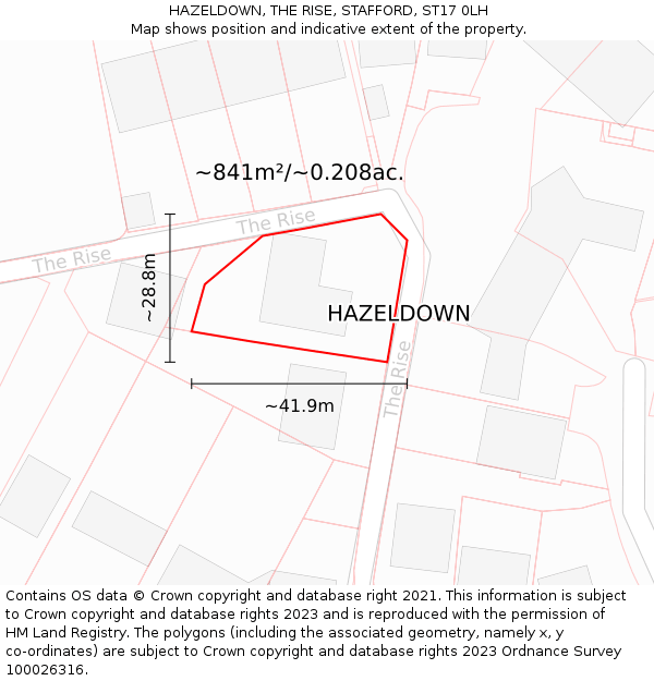 HAZELDOWN, THE RISE, STAFFORD, ST17 0LH: Plot and title map