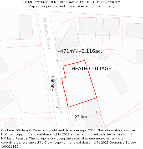 HEATH COTTAGE, TENBURY ROAD, CLEE HILL, LUDLOW, SY8 3LY: Plot and title map