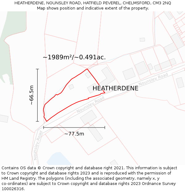 HEATHERDENE, NOUNSLEY ROAD, HATFIELD PEVEREL, CHELMSFORD, CM3 2NQ: Plot and title map