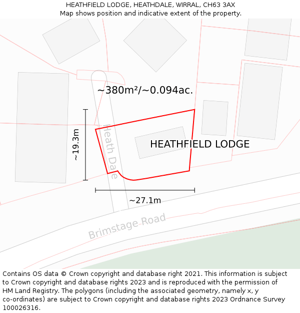 HEATHFIELD LODGE, HEATHDALE, WIRRAL, CH63 3AX: Plot and title map