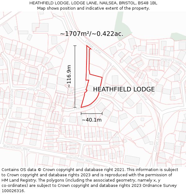 HEATHFIELD LODGE, LODGE LANE, NAILSEA, BRISTOL, BS48 1BL: Plot and title map