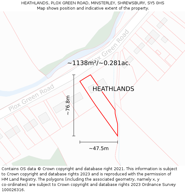 HEATHLANDS, PLOX GREEN ROAD, MINSTERLEY, SHREWSBURY, SY5 0HS: Plot and title map