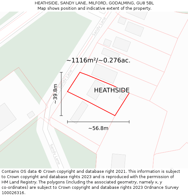 HEATHSIDE, SANDY LANE, MILFORD, GODALMING, GU8 5BL: Plot and title map