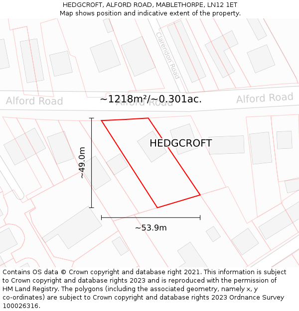 HEDGCROFT, ALFORD ROAD, MABLETHORPE, LN12 1ET: Plot and title map