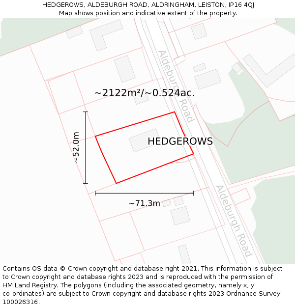 HEDGEROWS, ALDEBURGH ROAD, ALDRINGHAM, LEISTON, IP16 4QJ: Plot and title map