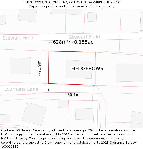 HEDGEROWS, STATION ROAD, COTTON, STOWMARKET, IP14 4NQ: Plot and title map