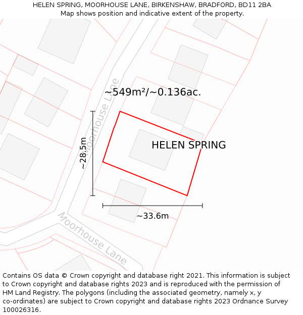 HELEN SPRING, MOORHOUSE LANE, BIRKENSHAW, BRADFORD, BD11 2BA: Plot and title map