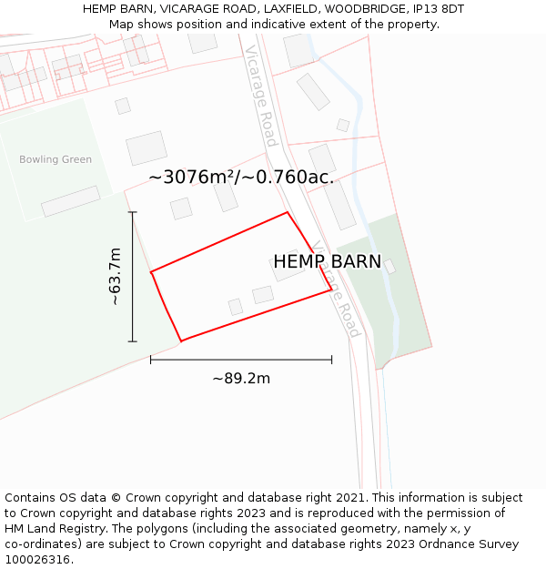 HEMP BARN, VICARAGE ROAD, LAXFIELD, WOODBRIDGE, IP13 8DT: Plot and title map