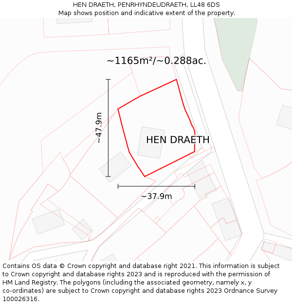 HEN DRAETH, PENRHYNDEUDRAETH, LL48 6DS: Plot and title map