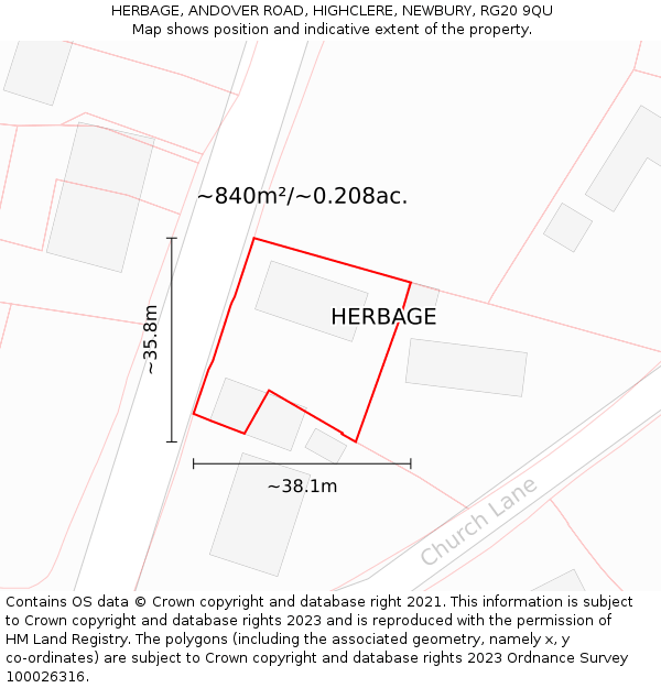 HERBAGE, ANDOVER ROAD, HIGHCLERE, NEWBURY, RG20 9QU: Plot and title map