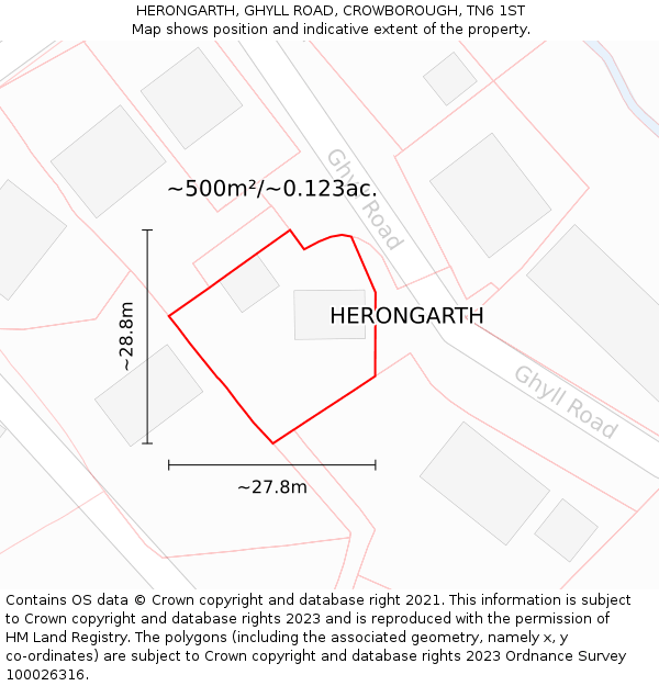 HERONGARTH, GHYLL ROAD, CROWBOROUGH, TN6 1ST: Plot and title map