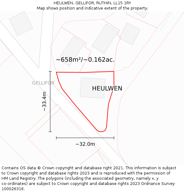 HEULWEN, GELLIFOR, RUTHIN, LL15 1RY: Plot and title map