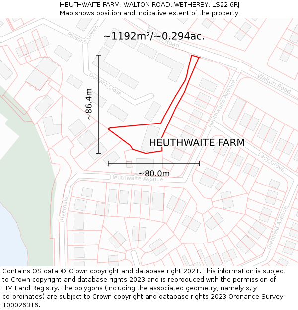 HEUTHWAITE FARM, WALTON ROAD, WETHERBY, LS22 6RJ: Plot and title map