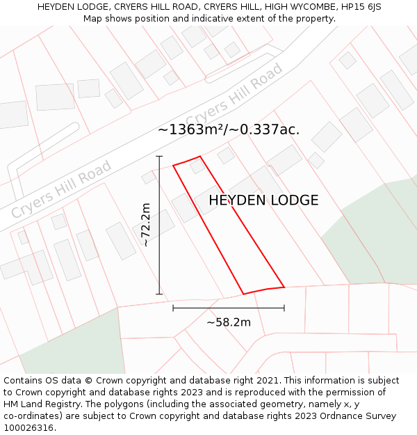 HEYDEN LODGE, CRYERS HILL ROAD, CRYERS HILL, HIGH WYCOMBE, HP15 6JS: Plot and title map