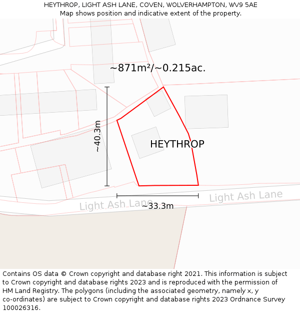 HEYTHROP, LIGHT ASH LANE, COVEN, WOLVERHAMPTON, WV9 5AE: Plot and title map