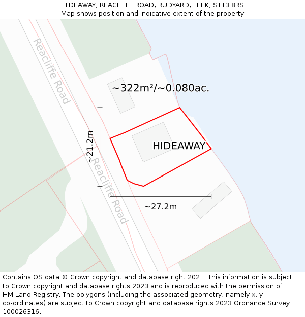 HIDEAWAY, REACLIFFE ROAD, RUDYARD, LEEK, ST13 8RS: Plot and title map