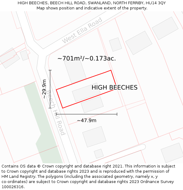 HIGH BEECHES, BEECH HILL ROAD, SWANLAND, NORTH FERRIBY, HU14 3QY: Plot and title map