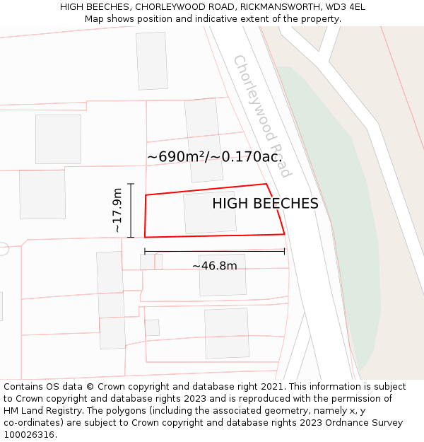 HIGH BEECHES, CHORLEYWOOD ROAD, RICKMANSWORTH, WD3 4EL: Plot and title map