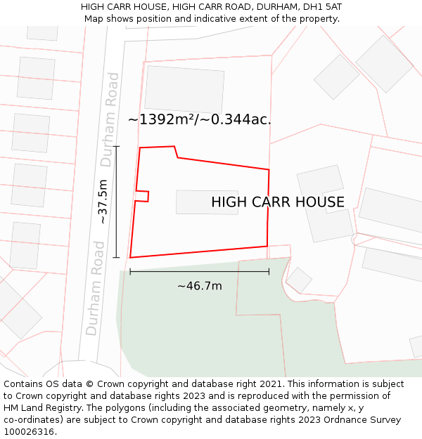 HIGH CARR HOUSE, HIGH CARR ROAD, DURHAM, DH1 5AT: Plot and title map