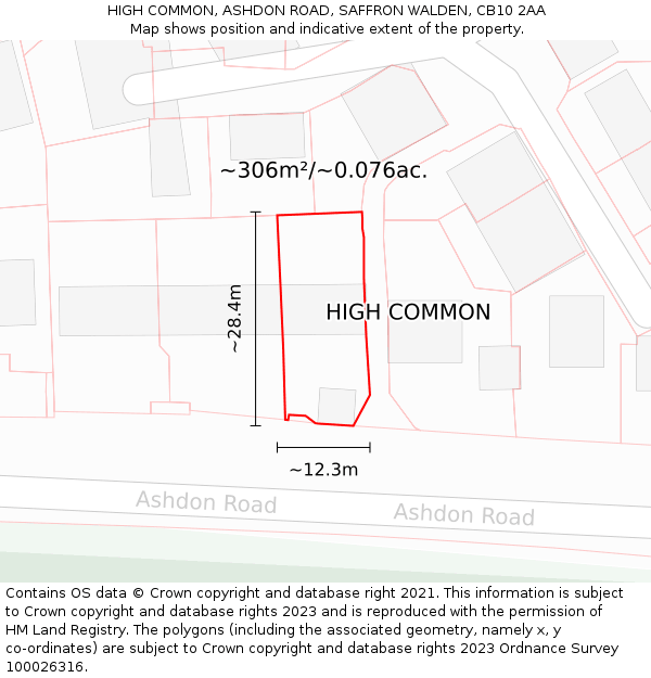 HIGH COMMON, ASHDON ROAD, SAFFRON WALDEN, CB10 2AA: Plot and title map