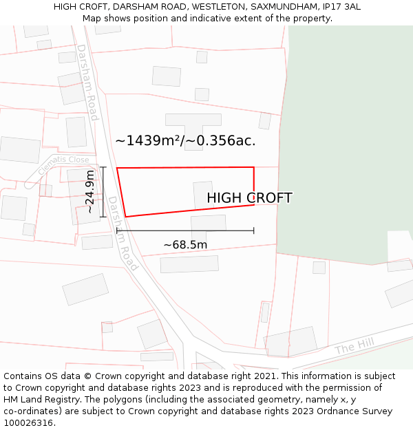 HIGH CROFT, DARSHAM ROAD, WESTLETON, SAXMUNDHAM, IP17 3AL: Plot and title map