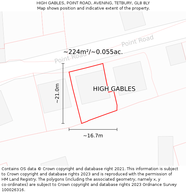 HIGH GABLES, POINT ROAD, AVENING, TETBURY, GL8 8LY: Plot and title map